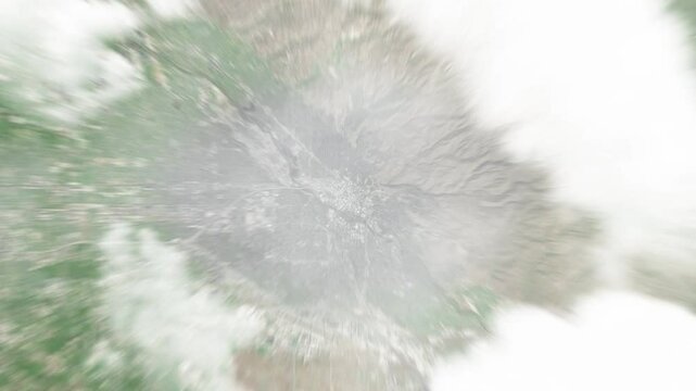 Earth zoom in from space to Boise, Idaho, USA. Followed by zoom out through clouds and atmosphere into space. Satellite view. Travel intro. Images from NASA