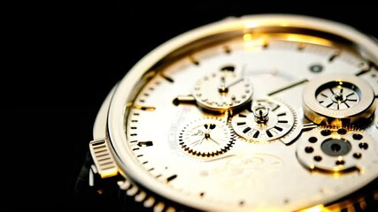 Captivating mechanics of a golden watch movement showcasing intricate gears and craftsmanship in detailed close-up beauty. Generative AI