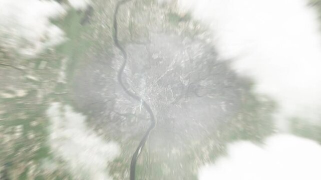 Earth zoom in from space to Springfield, Massachusetts, USA. Followed by zoom out through clouds and atmosphere into space. Satellite view. Travel intro. Images from NASA