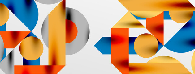 Circles and shadows. Colorful round elements with triangles, semi circles and other shapes. Vector Illustration For Wallpaper, Banner, Background, Card, Book Illustration, landing page