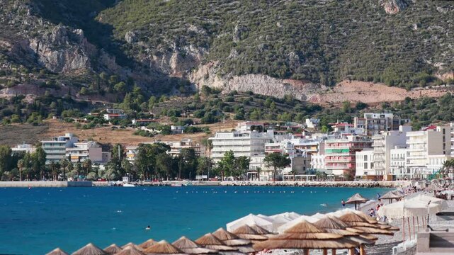 First line of buildings in Corinth, Greece