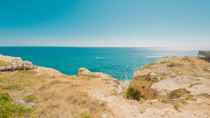 Beautiful rock formations at Algar Seco, Portugal, in summer