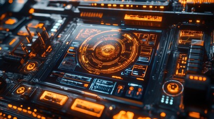 Fototapeta premium Futuristic Interface With Glowing Orange HUD Elements