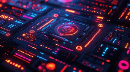 Obraz premium Futuristic Technology Interface with Red and Blue Neon Lights