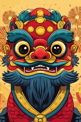 Chinese New Year Lion Dance Illustration