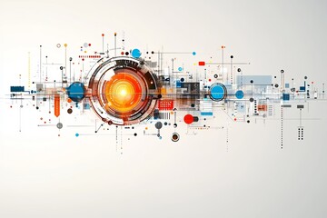 Obraz premium A colorful arrangement of abstract shapes and lines creates a striking visual representation of modern technology and creativity. Generative AI