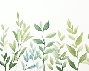 Watercolor illustration of green leaves and branches on white background, perfect for nature-themed designs and projects.