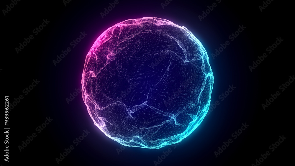 Aufkleber Abstract blue sphere with connecting dots. Wireframe technology sphere of particles. Big data visualization. 3d rendering.