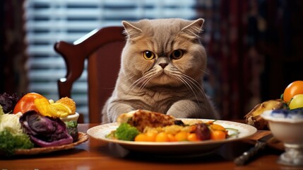 a cat is enjoying eating its food on the table