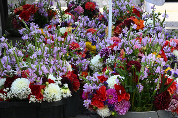 Farmers Market Flowers Bunches in Buckets