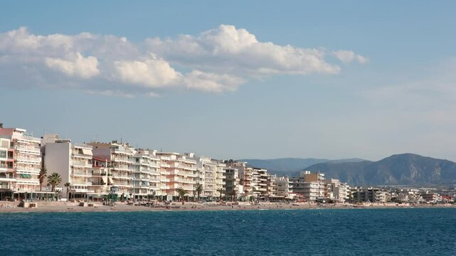 First line of buildings in Corinth, Greece