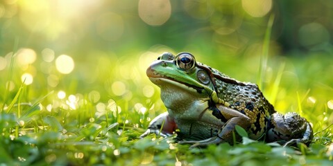 Obraz premium A frog lounges in the warm sunshine.