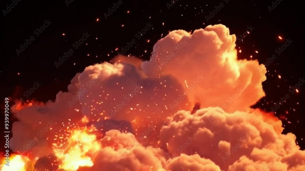 Poster An awe-inspiring eruption of fiery clouds and vibrant sparks captured during a dynamic volcanic eruption at a breathtaking location. Generative AI