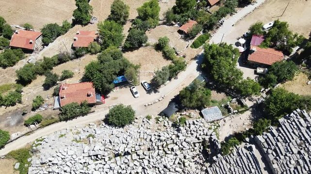 The scenic views of the ancient theater of Selge, which was an important city in ancient Pisidia and later in Pamphylia, on the slope of Mount Taurus, Antalya, Turkey