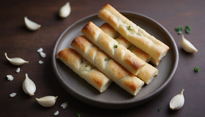breadsticks with garlic butter on a plate