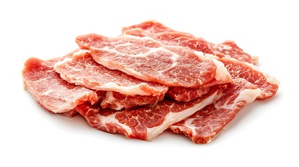 Obraz premium pile of meat pork slices thinned for cooking and shabu suki japanese food,isolated on white background