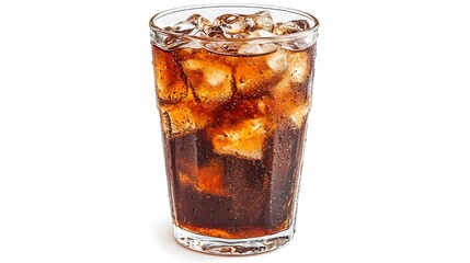 Iced cola in glass isolated on white background.