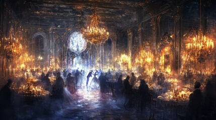 Obraz premium Grand Ballroom with Chandeliers and Candlelight