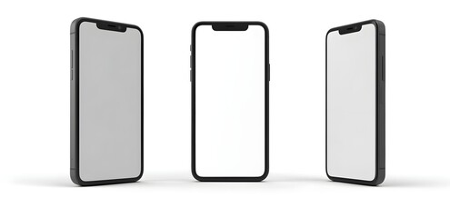 Three Black Smartphones with Blank Screens.