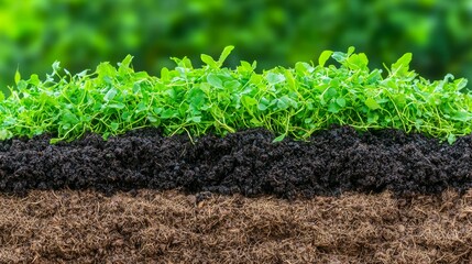 Vibrant green leaves growing in fertile garden soil, concept of sustainable agriculture and organic farming