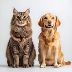 Fototapeta premium Cat and Dog Best Friends Sitting Together.