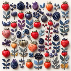 Red Berries and Blackberries Pattern.