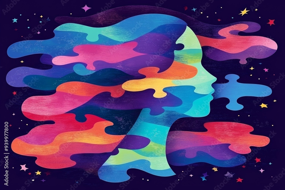 Aufkleber abstract illustration of colorful interlocking shapes forming a brain symbolizing creativity diversi