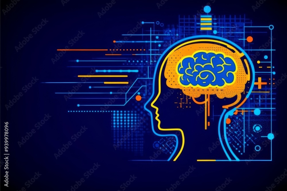 Aufkleber futuristic illustration of a glowing brain with circuit like patterns symbolizing the intersection o