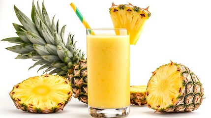 Pineapple smoothie isolated on white background.