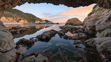Sunset Reflection in Coastal Cave