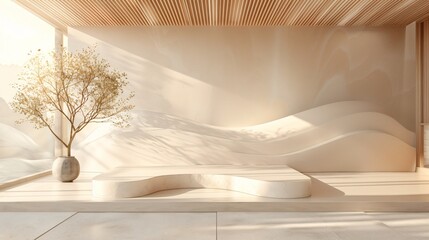 Beige podium in curve Interior 