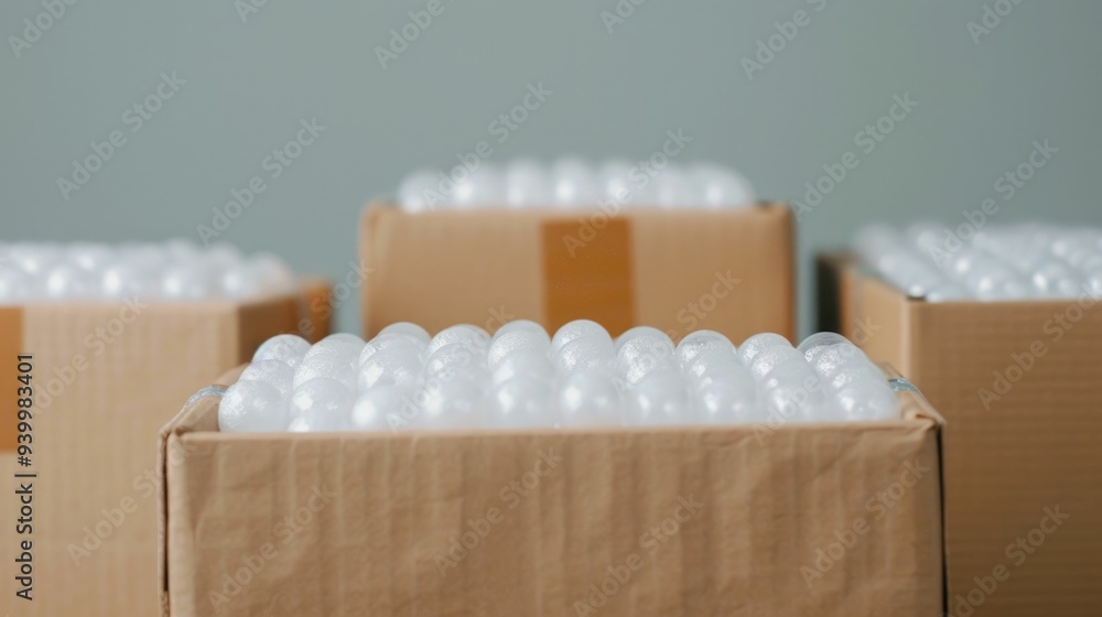 Poster ensuring product safety with bubble wrap and packing peanuts for online sales protecting fragile ite