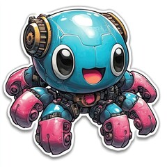 Cute Blue Robot with Pink Claws and Gears