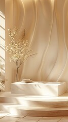 Beige Minimalist Interior with Podium