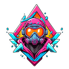 A cartoonish character with a gas mask on a transparent background
