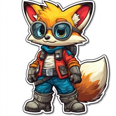 Cartoon Fox Character with Backpack and Goggles