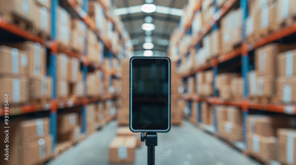 Poster documenting packed boxes with smartphone for online sales and inventory tracking efficient logistics