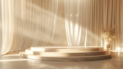 Beige display podium on  minimalist Interior background