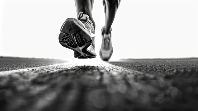 Fototapeta A person running in a black and white photo