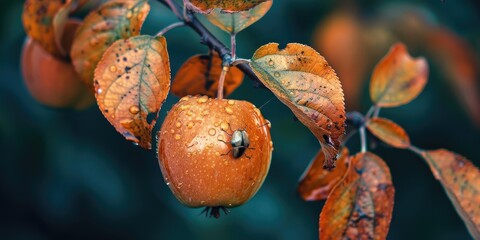 Insect-infested leaves of the fruit tree become discolored.