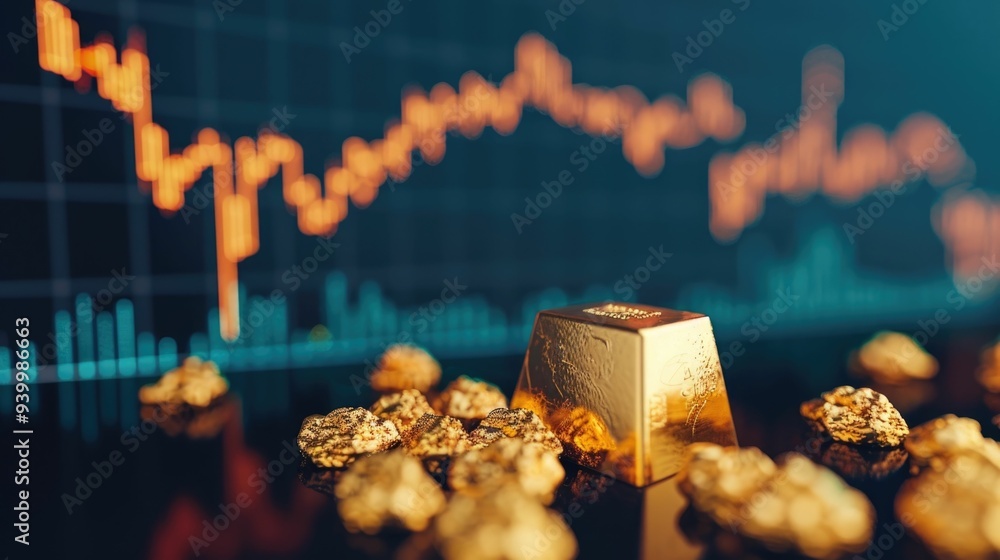 Poster graphical depiction showcasing the inverse relationship between gold prices and market performance h