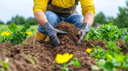 Fototapeta premium Farmer planting or harvesting fresh organic vegetables in vegetable garden