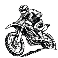 Motocross Dirt Bike Silhouette Vector Clipart, Off-Road Motorbike Rider Icon, Extreme Sports Illustration, Black and White Motorcycle Graphic, Biker Art, Racing Adventure, Motocross Rider Art