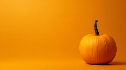 Pumpkin on orange background with copyspace. Autumn background