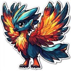 Colorful Fantasy Bird with Wings Spread