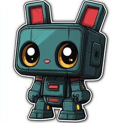 Fototapeta premium Cute Robot with Bunny Ears Cartoon Illustration
