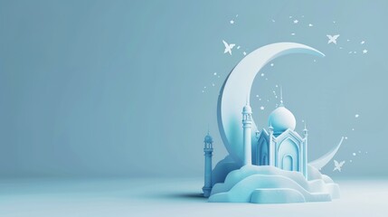 Blue Mosque Silhouette Under Crescent Moon