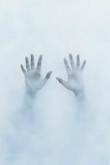 Ethereal hands emerging from a misty watercolor haze, conjuring an atmosphere of intrigue and supernatural allure.