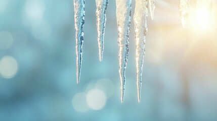 Gleaming icicles dangling from the eaves, shimmering in the sunlight, evoke a magical atmosphere of winter enchantment.