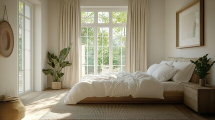 Elegant and bright bedroom design showcasing a king-sized bed with ample natural light picture